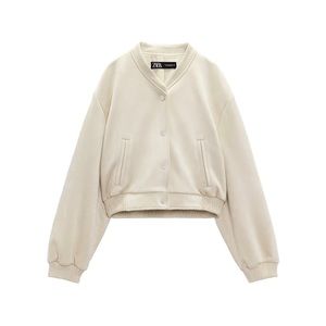 Zara Velvet XL Bomber Jacket Cream
